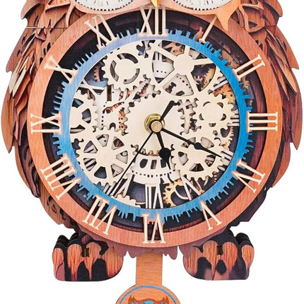 3D Wooden Puzzles for Adults Owl Clock - Model Building Kit ‌‌Clock Puzzle Creative Craft Gift Home Deco for DIY Enthusiasts, Brain Teaser Building Set Birthday Gifts