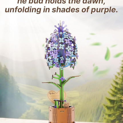 Welsky 3D Lilac Wooden Puzzles for Adults, DIY Wooden Flower Craft Kit, Artificial Flowers Model Kit to Assemble for Adults.(3.25 * 2.9 * 9.48 in 168PCS)