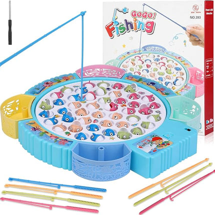 Magnetic Fishing Game Toys, Rotating Board Game with Music Including 45 Fishes and 8 Fishing Poles, Party Game Toys for Kids Age 3 4 5 6 7 and Up