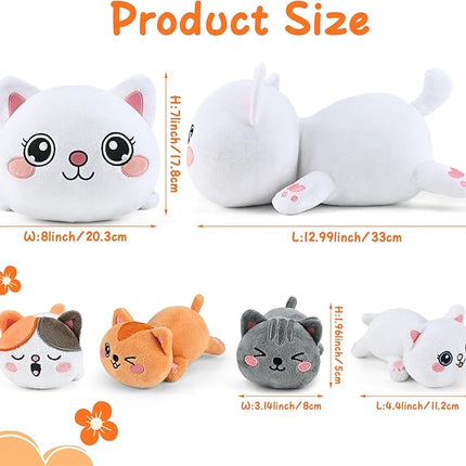 KMUYSL Cat Stuffed Animals Toys for Ages 0 1 2 3 4 5 6 7 8+ Years Old Kids - Mommy Cat with 4 Baby Kitty in Her Tummy, Idea Xmas Birthday Gifts for Baby, Toddler, Girls, Boys