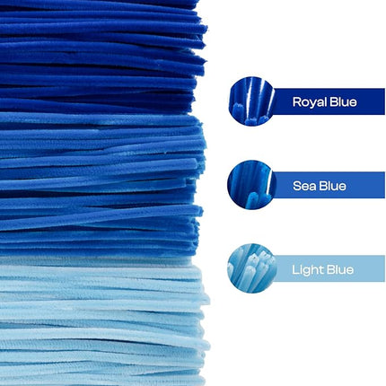 Caydo 300 Pieces Blue Pipe Cleaners, Thick Fluffy Chenille Stems, Pipe Cleaner Crafts for Arts & Crafts, Perfect for Making Animals, Flowers, and Valentine's Day Decorations