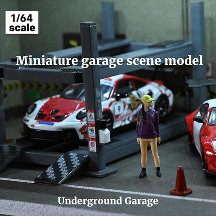 Display Case for Hot Wheels,Diorama 1/64 Scale Car Garage Model with LED Lights and Acrylic Cover, Stackable Car Parking Lot Model,Diecast Car Display Case (Underground Garage)