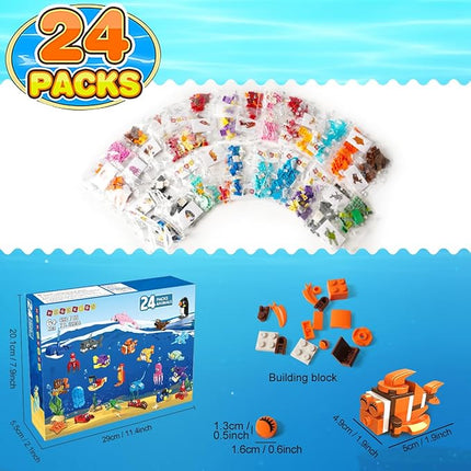 HOGOKIDS 24 Pack Party Favors for Kids Building Set - 629PCS Marine Animals Building Blocks Toy for Goodie Bag Stuffers Classroom Prizes, Valentines Day Easter Birthday Gift for Boys Girls Ages 6-12