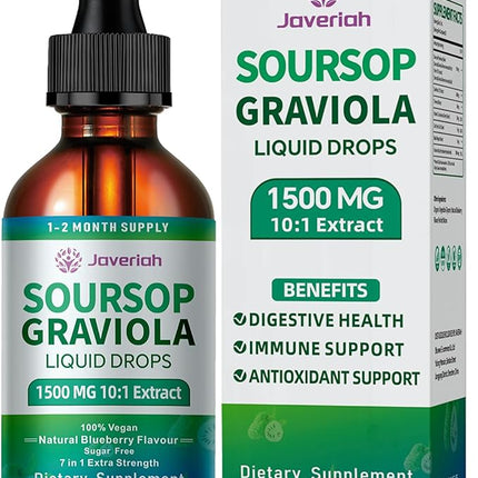 2 Pack Soursop Graviola Leaf Extract Liquid Drops Supplement with Irish Sea Moss & Turmeric for Cellular Support, Immune System Boost, Liver Health, Soursop Bitters Liquid 60-Day Supply 4 FL OZ