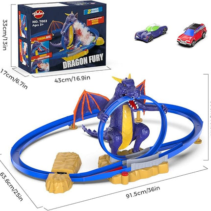 VATOS Dragon Slot Track Cars Set Toys - Racing Car Toy with Light & Spray, 4-7 Years Old Boy Girls Toys, Activity Indoor Kids Track Race Car Gifts