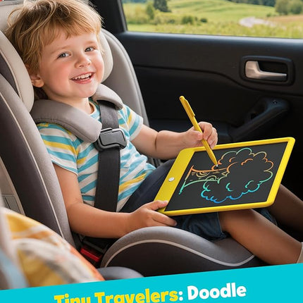 TEKFUN LCD Writing Tablet Doodle Board, 12inch Colorful Drawing Tablet Writing Pad, Kids Travel Essentials, Toddler Toys 6 7 8 Year Old Girls Boys (Yellow)