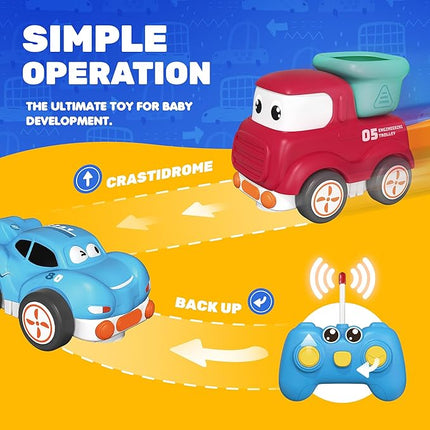 Remote Control Car for Toddlers 18M+,Safe & Durable Cartoon Silicone Crash-Resistant RC Car,Toys for 18M+ Years Old Yellow Cars with LED Light & Music,Christmas Birthday Gift Ideas for Kid Girls & Boy