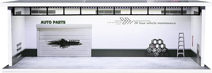 Display Case for Hot Wheels,Diorama 1/64 Scale Car Garage Model with LED Lights and Acrylic Cover, Stackable Car Parking Lot Model,Diecast Car Display Case(Repair Shop)