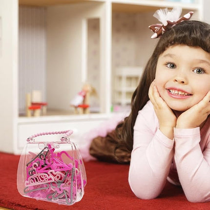 50PCS Doll Hangers for Barbie Hangers for Doll Clothes 1 Pink Lovely Box Storage for 11.5 inch Dolls Girl Gifts Birthday Gifts