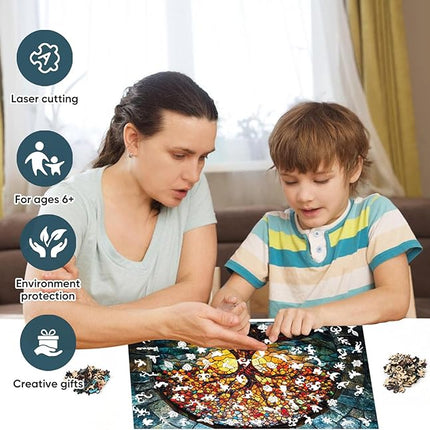 Wooden Puzzles for Adults 500 Pieces, Mosaic Tree of Life Jigsaw Puzzles, Medium, Unique Shape Adult Puzzles, Irregular Creative Gift for Family Game(16.7 * 11.1 in)
