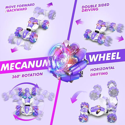 Gesture Sensing RC Stunt Car Boys Aged 6-12 Birthday Gift Ideas- 4WD RC Car Toy for Kids, Hand-Controlled & 2.4Ghz with Light & Music, Remote Control Twist Cars, All-Terrain Off-Road Vehicle