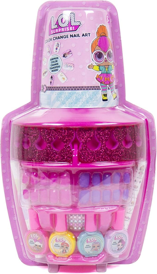 Horizon Group USA L.O.L. Surprise Color Change Nail Art, Includes 2 Sets of Adhesive Nails,3 Nail Polishes,1 Nail Decal Sheet,Water Transfer Tattoo Sheet,Nail Gems,Toe Separators + Instructions