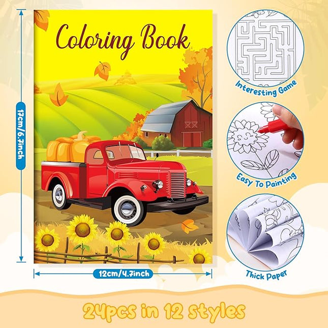 BenLouis 24 Pcs Fall Mini Coloring Books Kids Autumn Harvest Party Favors Small Activity Books Bulk for Kids Thanksgiving Birthday Goodie Bags Stuffers Return Gifts Classroom Travel