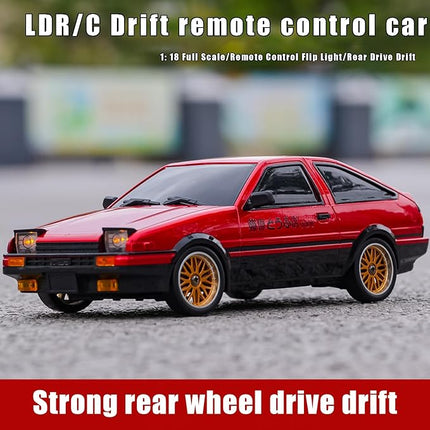 1:18 AE86 Model LD1801 RC Drift Car 1/18 2.4G Remote Control on Road ESP Gyroscope LED Mini RC Racing Cars (Red)