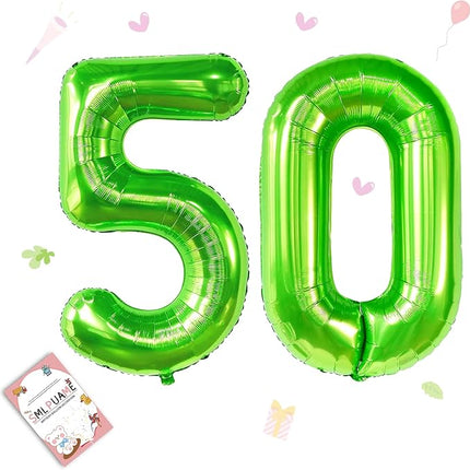 Smlpuame 40 inch Number Balloon 0-9 Green Large Number 50 Balloons,Digital Balloons for Birthday Party Celebration Decorations Supplies, Helium Foil Number Balloons for Wedding Anniversary