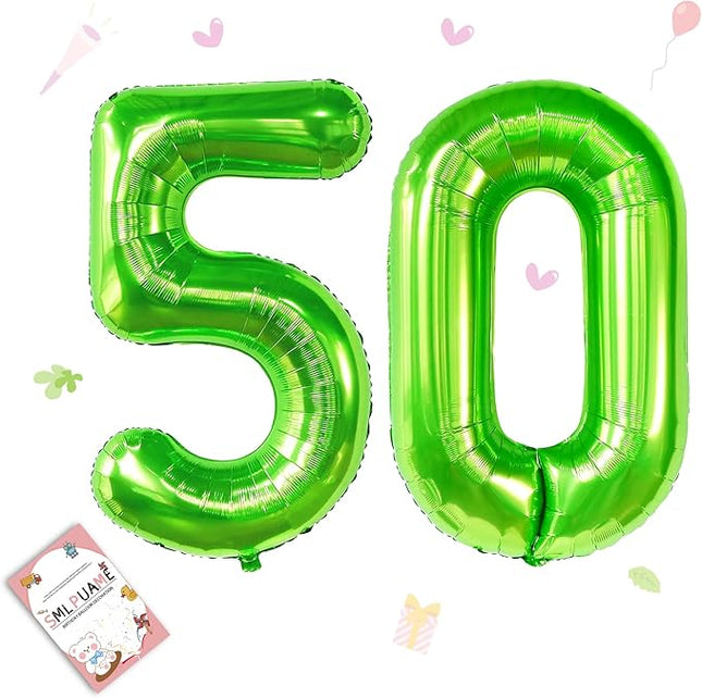 Smlpuame 40 inch Number Balloon 0-9 Green Large Number 50 Balloons,Digital Balloons for Birthday Party Celebration Decorations Supplies, Helium Foil Number Balloons for Wedding Anniversary