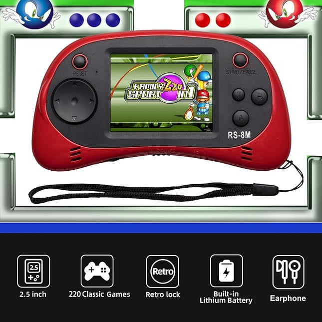 EASEGMER 16 Bit Kids Handheld Games Built-in 220 HD Video Games, 2.5 Inch Portable Game Player with Headphones - Best Travel Electronic Toys for Kids Age 3-10 Years Old Children (Red)