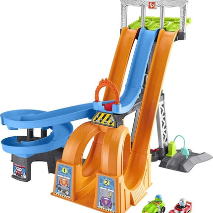 Fisher-Price Little People Toddler Toy Hot Wheels Racing Loops Tower Race Track with Stunt Ramp & Sounds for Pretend Play Ages 18+ Months (Amazon Exclusive)