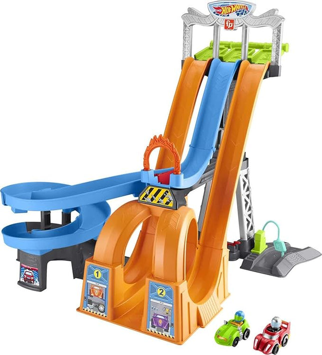 Fisher-Price Little People Toddler Toy Hot Wheels Racing Loops Tower Race Track with Stunt Ramp & Sounds for Pretend Play Ages 18+ Months (Amazon Exclusive)