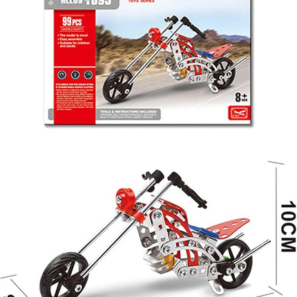 99pcs Metal Assembly Motorcycle Building Kit – DIY Construction Toy for Kids – Hands-On STEM Activity – Colorful Buildable Bike (10.9 x 8 x 1.8 in)