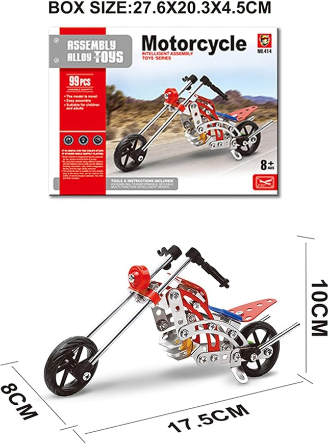 99pcs Metal Assembly Motorcycle Building Kit – DIY Construction Toy for Kids – Hands-On STEM Activity – Colorful Buildable Bike (10.9 x 8 x 1.8 in)