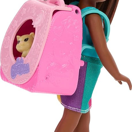 Barbie Family & Friends Playtime Kitty Backpack Brunette Chelsea Doll and Accessories, Including Backpack with Kitten, Bottle, and Yarn