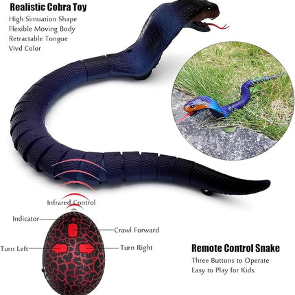 Tipmant Realistic Remote Control Snake RC Cobra Animal Toy Crawling Electric Electronic Battery Powered Honored for Kids Cat Halloween Christmas Prank Toys Birthday Gifts (Blue)