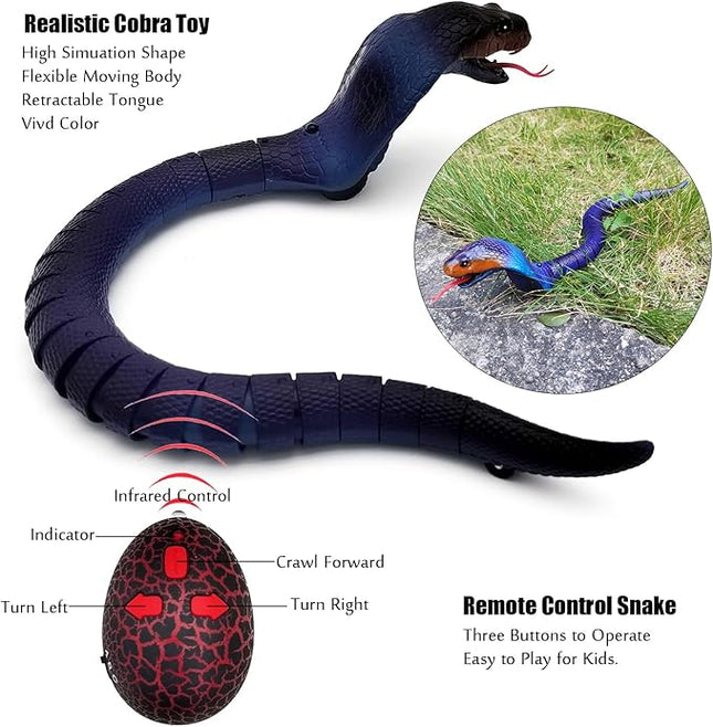 Tipmant Realistic Remote Control Snake RC Cobra Animal Toy Crawling Electric Electronic Battery Powered Honored for Kids Cat Halloween Christmas Prank Toys Birthday Gifts (Blue)