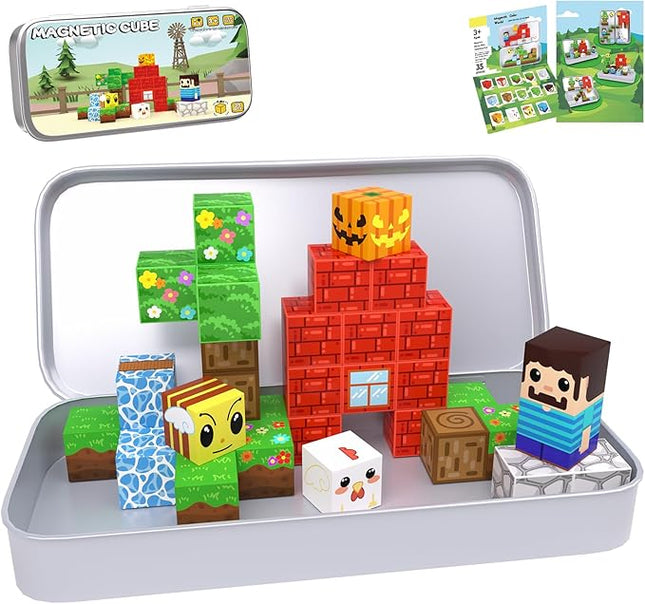 35PCS Mini Magnetic Blocks, Travel Magnetic Building Cubes with Storage Box, Portable Magnetic Toys Set for Boys & Girls 3-5, Birthday Gifts