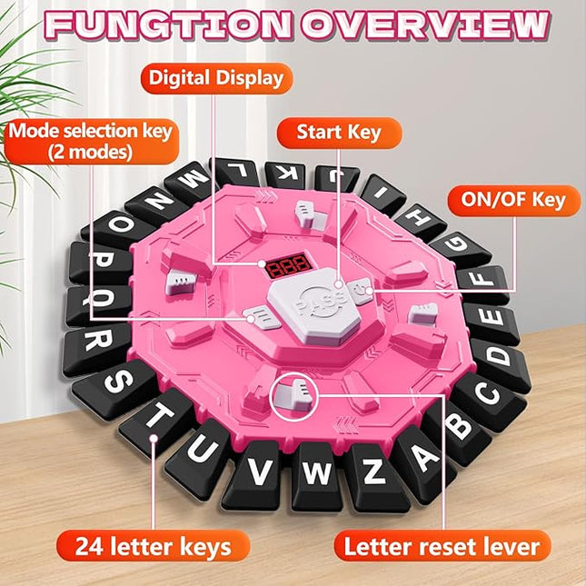 Word Game Family Board Game with Digital Display Timer, 2 Modes, 35 Double-Sided Cards, Fun Fast-Paced 24-Letter Game for Learning Party Interactive, 2+ Players, Ages 3 & Up (Pink)