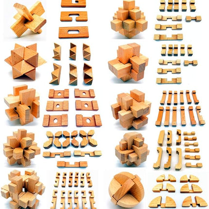 Guaishou 10-in-One 3D Small Wooden Puzzles Kongming Lock IQ Test Toy for Teens and Adults