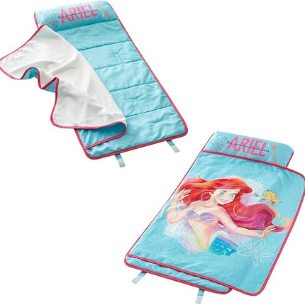 Super Soft Plush Toddler Quilted Nap Mat with Built in Blanket and Pillow