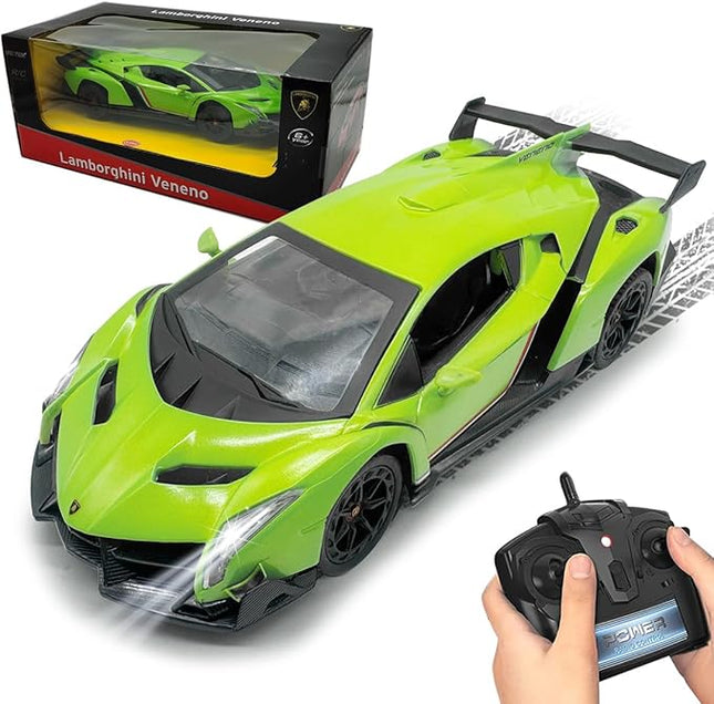 QUN FENG Lamborghini Remote Control Car 1:24 Scale Lambo Toy Car Officially Licensed Rc Cars with Light 2.4Ghz Model Car for Boys 4-7 Girls Birthday Gift, Green