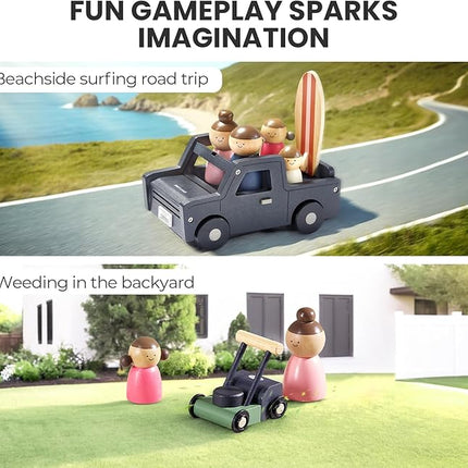 Tiny Land Wooden Dollhouse Garage Set – Realistic Design with Garage, Workbench,Lawn Mower & SUV Car, Expansion Dollhouse Furniture & Accessories for Doll house, Educational Pretend Play Gift for Kids