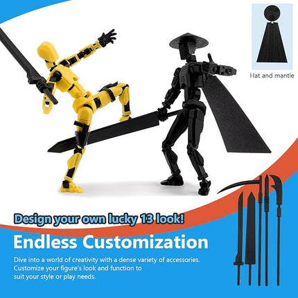 (Assembly Completed) 9 Pack T13 Action Figure Set with Display Stand Holder Base, Titan13 Action Figure Accessories 3D Printed Toy, Multi-Jointed Movable Lucky 13 Nova13 Dummy13