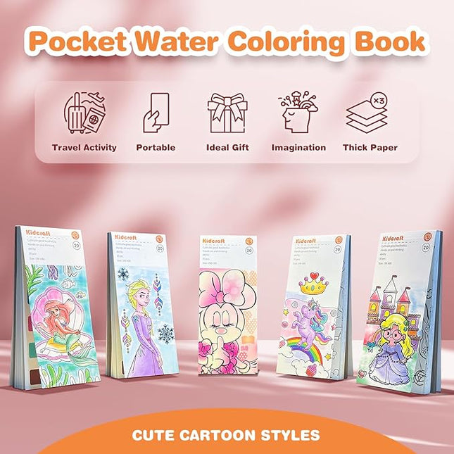 Paint with Water Coloring Books for Kids - 3 Pack, Pocket Mess Free Watercolor Painting Kit, Water Color Paint Set Arts and Crafts Gift for Girls Ages 4 5 6 7 8+, Travel Activity Toy
