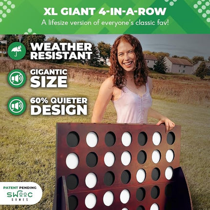 SWOOC Games - XL Giant 4 in A Row (4ft x 3ft) All Weather with Carrying Case & 60% Quieter Design - Giant Connect - 4 Outdoor Game - Giant Outdoor Games for Family - Jumbo Games - Giant Lawn Games