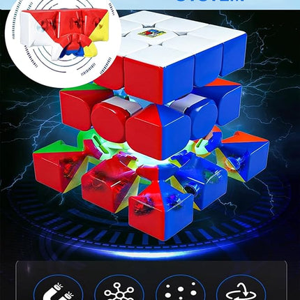 CFMOUR Magnetic Speed Cube 3x3 - Moyu Meilong 3M Stickerless Magic Cubes with Stand - Fast Smooth Problem-Solving Brain Teaser Puzzle Toy for Kids & Adults