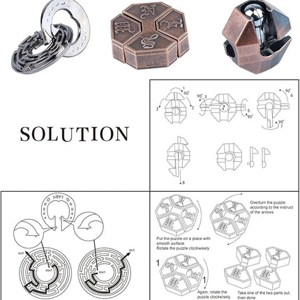 Brain Teaser Puzzle for Adults Puzzles Metal Hole Lock Adult Educational Toy Games for Adults Teens Educational Toy Gift (Bronze)