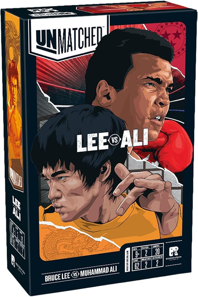 Restoration Games Unmatched Muhammad Ali vs Bruce Lee - Strategy Board Game for 2 Players - Heroes Expansion with Miniatures, Unique Decks, and Abilities - 20 Min Playtime - Ages 9+