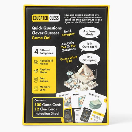 Educated Guess – Fast & Fun Yes‑or‑No Trivia Party Game for Families & Friends | 100 Clue Cards, 4 Categories, Adults & Teens (Ages 12+) | Perfect for Road Trips & Gifts