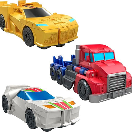 Transformers 1-Step Flip Heroes 3-Pack, 4-Inch Wheeljack, Bumblebee, and Optimus Prime Action Figures, Kids Easter Toys or Basket Stuffers, Age 6+