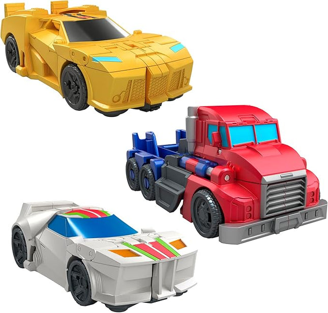 Transformers 1-Step Flip Heroes 3-Pack, 4-Inch Wheeljack, Bumblebee, and Optimus Prime Action Figures, Kids Easter Toys or Basket Stuffers, Age 6+