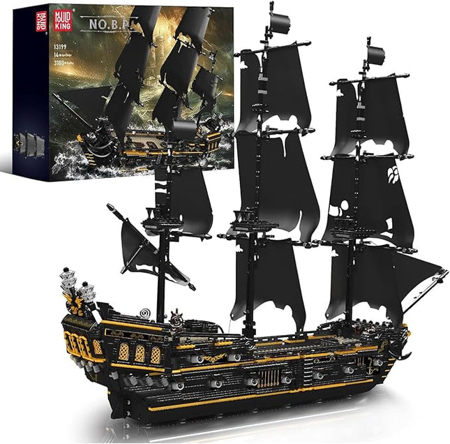 Mould King 13199 Pirates Ship Model Building Blocks Kits, MOC Large Black Pearl Sailboat Model Construction Set to Build, Gift for Kids Age 8+/Adults Collections Enthusiasts (3180+ Pieces)