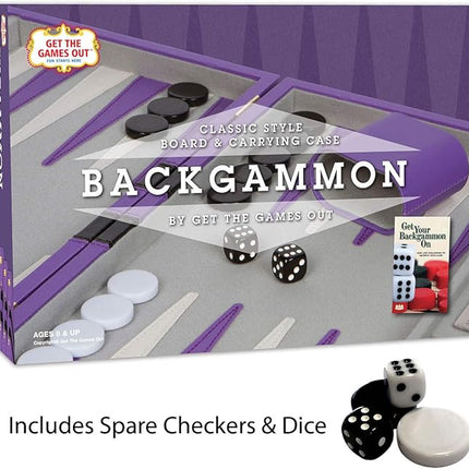 Get The Games Out Top Backgammon Set - Classic Board Game Case - Best Strategy & Tip Guide - Available in Small, Medium and Large Sizes (Purple, Medium)