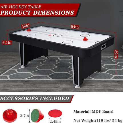 Air Hockey Table, Indoor Powered Air Hockey Game Table w/2 Pucks, 2 Pushers, Stronger Motor & Digital LED Scoreboard for Adults and Kids, Home Game Room, Easy Setup