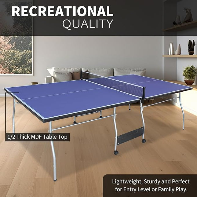 Table Tennis Table 4.5 FT / 6 FT / 8 FT / 9 FT Foldable Portable Ping Pong Table with 2 Table Tennis Paddles 3 Balls and Net for Indoor Outdoor Games