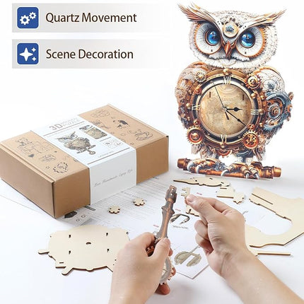 3D Wooden Puzzles for Adults, 3D Puzzle Owl Clock Kit (with Pendulum), Mechanical Owl 3D Puzzles for Adults Crafts for Adult Home Decor Clock Puzzle Gifts for Women Men