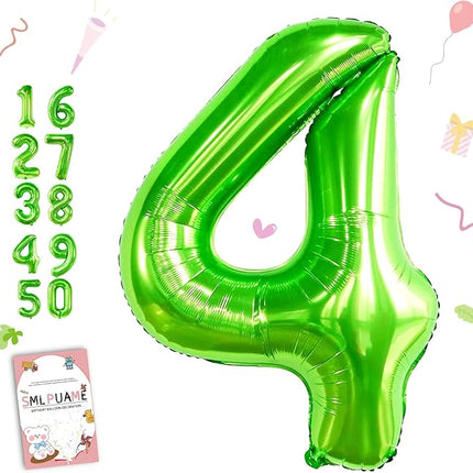 Smlpuame 40 inch Number Balloon 0-9 Green Large Number 4 Balloons,Digital Balloons for Birthday Party Celebration Decorations Supplies, Helium Foil Number Balloons for Wedding Anniversary
