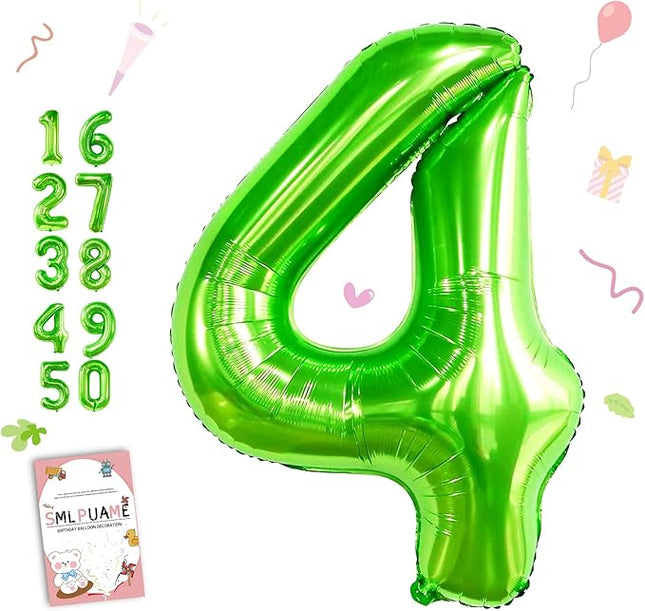 Smlpuame 40 inch Number Balloon 0-9 Green Large Number 4 Balloons,Digital Balloons for Birthday Party Celebration Decorations Supplies, Helium Foil Number Balloons for Wedding Anniversary